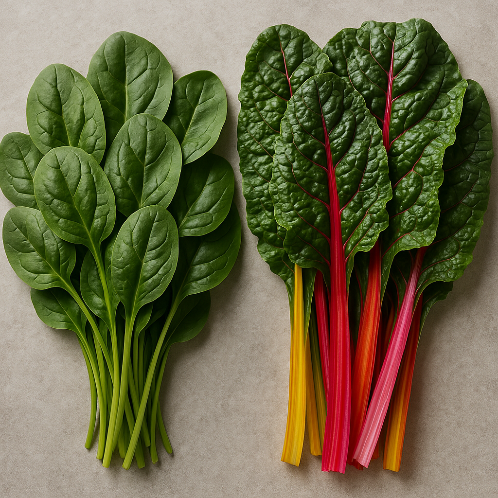 A picture of spinach and chard next to each other