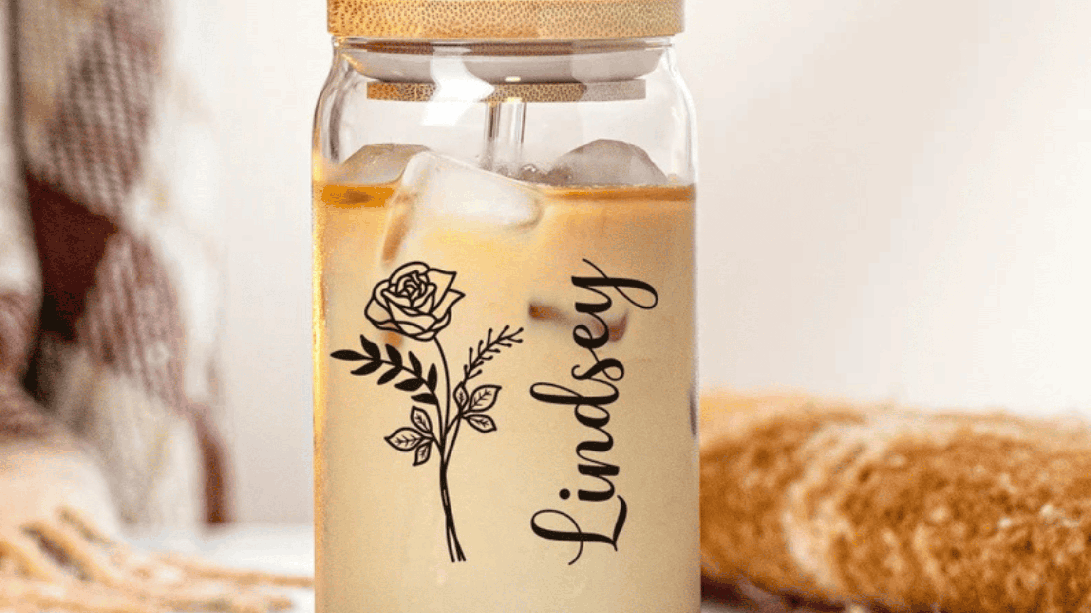 Glass tumbler with birth flower