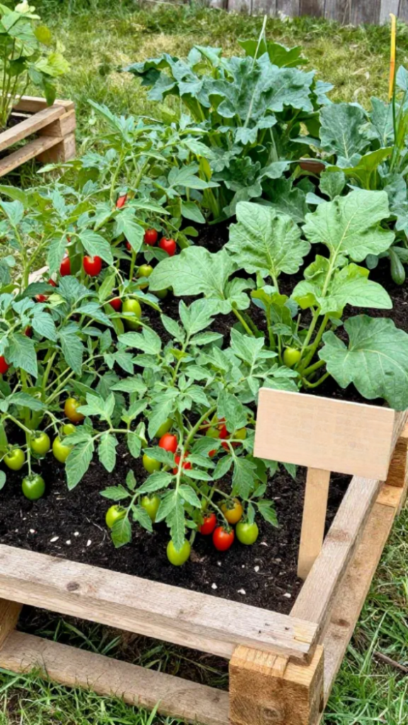 plants growing in a pallet garden