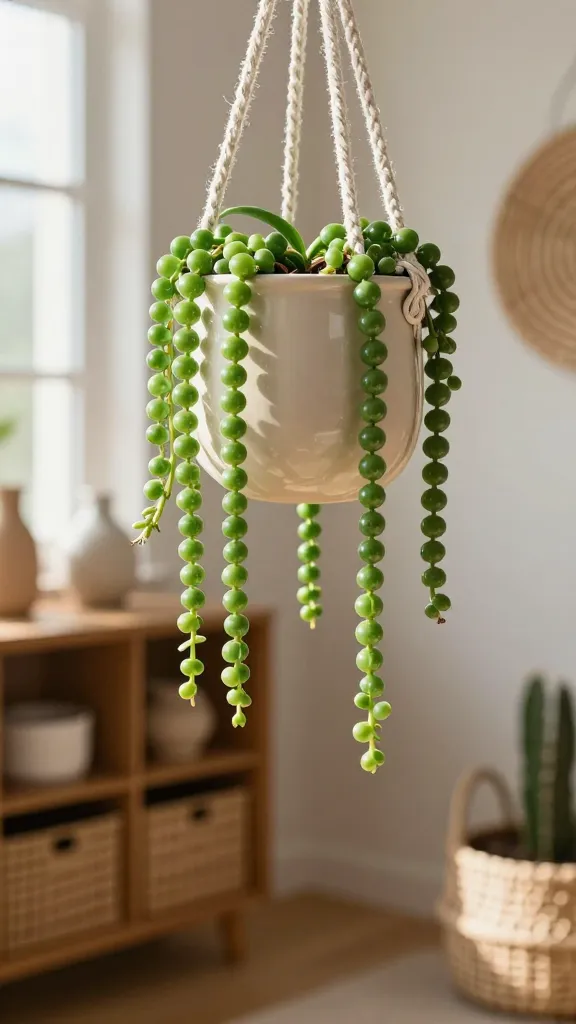 pearl plant hanging in a basket