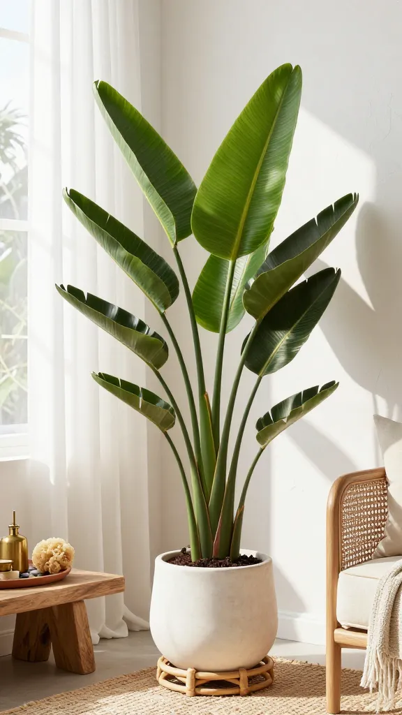 Big plant in a white pot in a living room