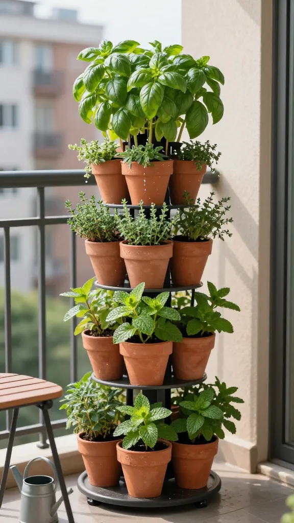 stackable planter with various herbs
