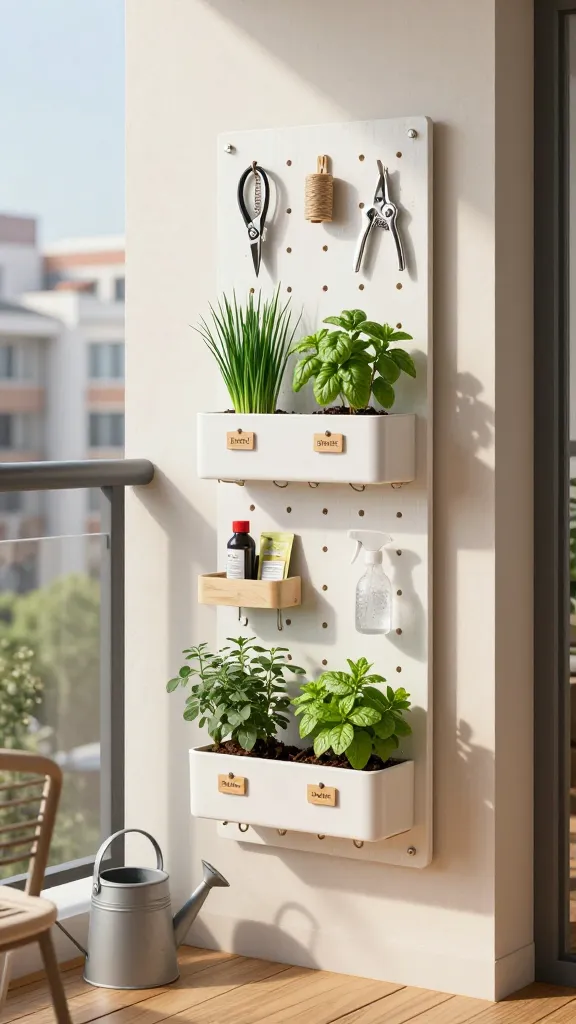 pegboard with garden accessories outside